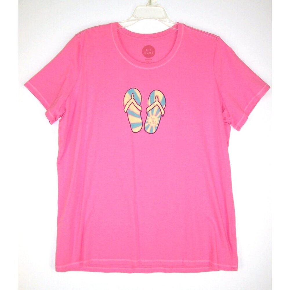 Life is Good Pink Flip Flop Classic Fit Tee XL Womens Short Sleeve